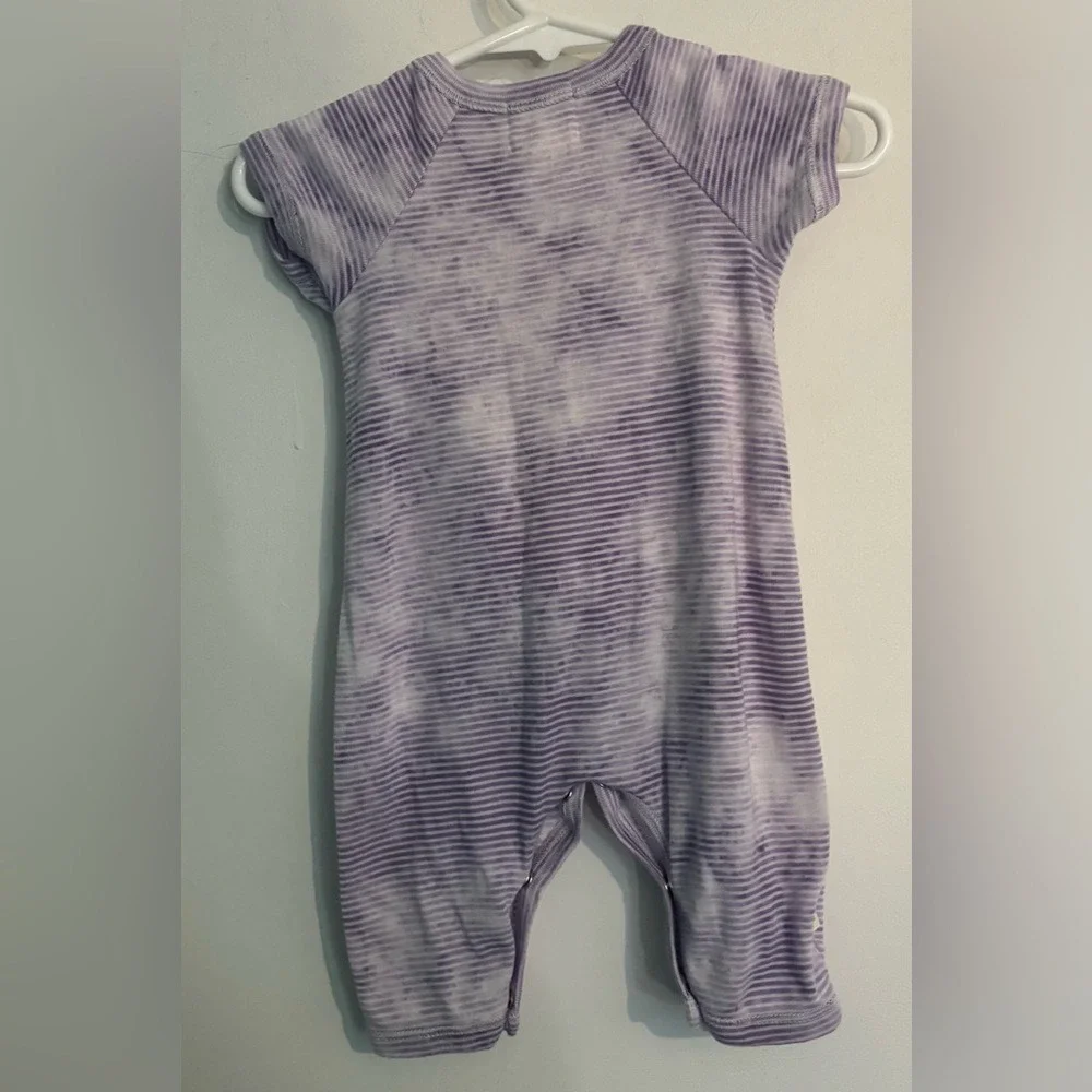 Paige Lauren Baby Sz 0-3 Months Purple White Stripes Romper Made in‎ LA Organic